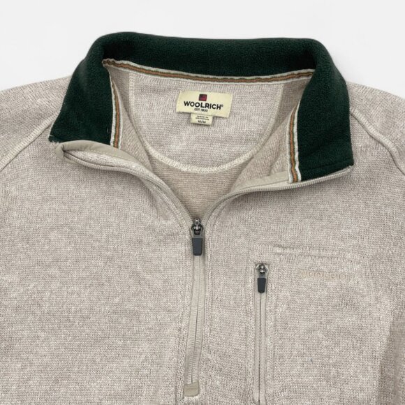 Woolrich Oatmeal Beige 1/4 Zip Fleece Pullover Sweater Jacket Men's Medium M - Picture 3 of 10